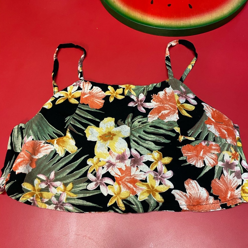 Hawaiian Flower Self Tie Crop Top